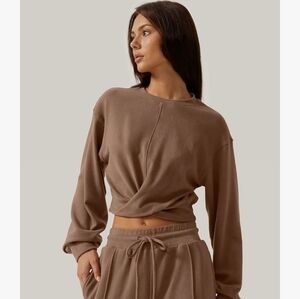 Brown Cropped Sweatshirt With Twisted Front Size Large